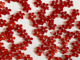 Bundle 139pcs Mini Acrylic Flower Embellishments Red 5-Petal Blossoms with Rhinestone Center for Crafts, Nail Art, DIY Projects