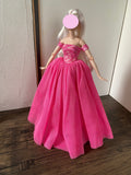 Craftuneed 1:6 miniature doll sharp pink evening ball gown mini doll lace party dress veil Handmade