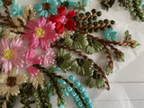 Bundle 3pcs Colourful Embroidered Floral Lace Applique Patches 3D Cotton Threads Flower Lace Motif