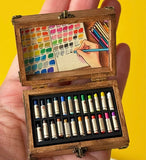1:6 Scale Miniature Oil Pastel Set in Wooden Box Dollhouse Art Supplies, Tiny Crayons, Mini Painting Props Decor for Dolls