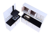 Craftuneed 1:12 Scale Miniature Dollhouse Kitchen Cabinet with Sink Stove Extractor Hood Set Doll White Kitchen Furniture