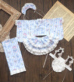 BJD Kimono Outfit with Double Skirt Hem Yukata Dress Apron & Headband For 1/6 1/4 1/3 Scale Dolls