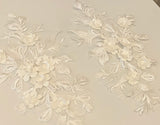 Craftuneed A Mirror Pair off white colour 3d floral lace applique sew on embroidered sequins lace motif patch