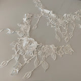 Craftuneed Bundle 2pcs ivory floral lace collar applique sew on cotton embroidered lace motif patch