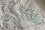Craftuneed Bundle 2Pcs Luxury Pastel Grey Blue Sequin Lace Applique Beaded Floral Embroidered Patch for Dressmaking, Bridal, Dancewear