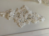 Craftuneed 3pcs ivory bridal floral sequins lace applique sew on embroidered lace motif patch