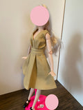 Craftuneed 1:6 miniature doll evening dress mini dollhouse V-Neck ball gown dress in Champagne Handmade