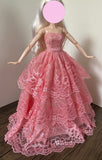 Craftuneed 1:6 miniature doll peach pink evening ball gown mini doll lace wedding dress Handmade
