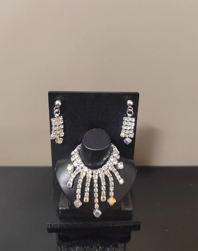 Craftuneed Luxury 1:6 miniature doll Rhinestones Necklace Earrings set Handmade dollhouse Meteor Shower Design jewellery Silver & Clear