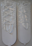 Bundle 2 Pairs Ivory Floral Lace Wedding Gloves Bridal Fingerless beaded Gloves