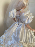 Craftuneed 1:6 miniature 90s Inspired Vintage Doll Wedding Gown Bridal Dress and Veil with ruffle details Handmade