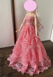 Craftuneed 1:6 miniature doll peach pink evening ball gown mini doll lace wedding dress Handmade