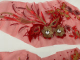 Craftuneed Bundle 2pcs Red & Gold beads floral lace applique Dance Costume sew on sequins lace motif patch