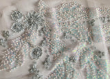 Craftuneed Bundle 2Pcs Luxury Pastel Grey Blue Sequin Lace Applique Beaded Floral Embroidered Patch for Dressmaking, Bridal, Dancewear