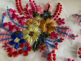 Bundle 3pcs Colourful Embroidered Floral Lace Applique Patches 3D Cotton Threads Flower Lace Motif