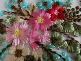 Bundle 3pcs Colourful Embroidered Floral Lace Applique Patches 3D Cotton Threads Flower Lace Motif