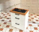 Craftuneed 1:12 Scale Miniature Dollhouse Kitchen L-Shape Cabinet Furniture with Sink Stove Corner Storage Units