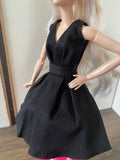 Craftuneed 1:6 miniature doll black evening dress mini dollhouse V-Neck ball gown dress Handmade