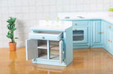 Craftuneed 1:12 Scale Dollhouse Kitchen Furniture Set Miniature Light Blue Wooden Cabinets with Sink Stove Oven Storage Units For Dolls