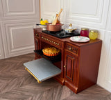 Craftuneed 1:12 Scale Miniature Dollhouse Stove oven and Range Hood Doll Brown Wood Kitchen furniture set Handmade