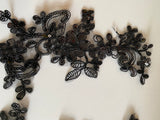Craftuneed Bundle 6pcs black sequins lace applique sew on floral tulle lace motif patch for sewing
