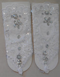Bundle 2 Pairs Ivory Floral Lace Wedding Gloves Bridal Fingerless beaded Gloves