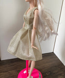 1:6 miniature doll champagne evening dress mini dollhouse V-Neck ball gown dress