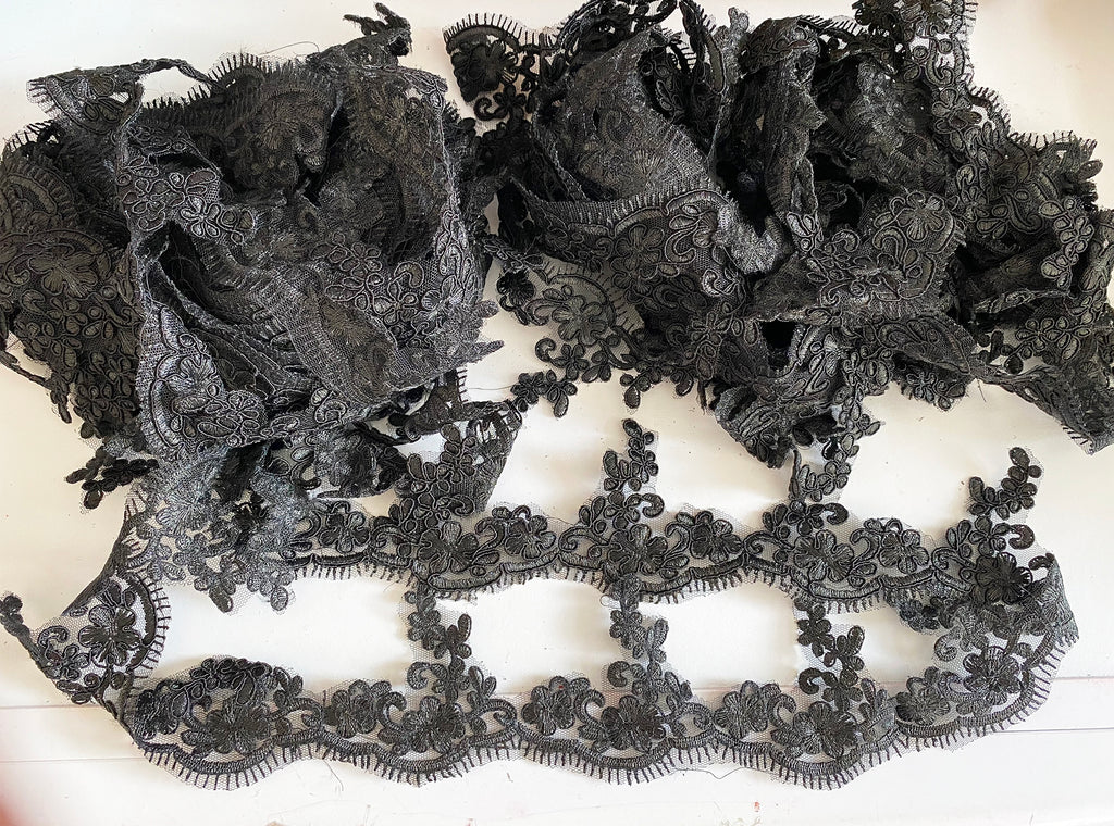 Craftuneed Bundle Black Eyelash Style Lace Trim Sew On Embroidered Floral Tulle Lace Trimming for Sewing DIY