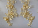 Craftuneed Bundle 4pcs Champagne Cream 3D lace applique sew on double layer embroidered floral lace motif patch