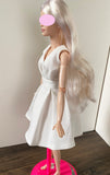 Craftuneed 1:6 miniature doll white evening dress mini dollhouse V-Neck party ball gown dress Handmade