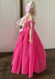 Craftuneed 1:6 miniature doll sharp pink evening ball gown mini doll lace party dress veil Handmade