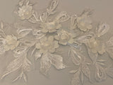 Craftuneed A Mirror Pair off white colour 3d floral lace applique sew on embroidered sequins lace motif patch