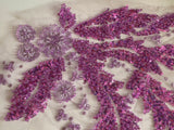 Craftuneed Bundle 2Pcs Luxury Lilac Purple Sequin Lace Applique Beaded Floral Embroidered Patch for Dressmaking, Bridal, Dancewear