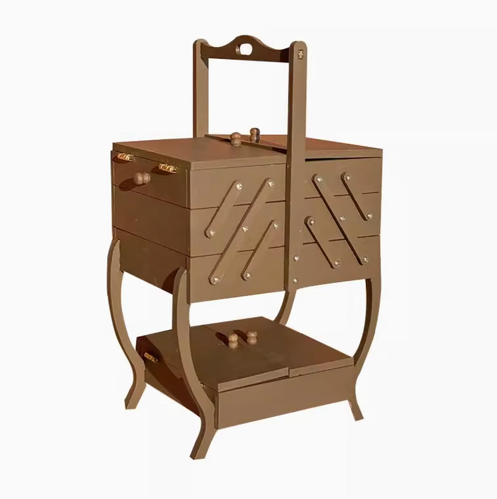 Craftuneed 1:6 miniature dollhouse Vintage Style Wood Sewing Box Doll Side Table & Storage Organizer Furniture