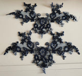 Craftuneed Bundle 4pcs navy tulle lace applique sew on embroidered floral lace motif patch