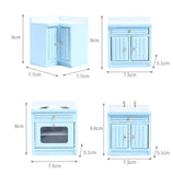 Craftuneed 1:12 Scale Dollhouse Kitchen Furniture Set Miniature Light Blue Wooden Cabinets with Sink Stove Oven Storage Units For Dolls