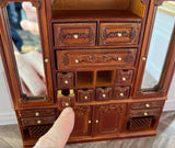 Craftuneed 1:12 Scale Miniature Dollhouse Wooden Wardrobe Cabinet with Drawers Baskets Mirror Victorian Style Doll Storage Furniture