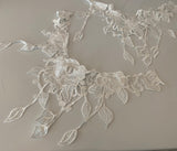 Craftuneed Bundle 2pcs ivory floral lace collar applique sew on cotton embroidered lace motif patch