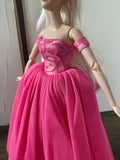 Craftuneed 1:6 miniature doll sharp pink evening ball gown mini doll lace party dress veil Handmade