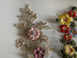 Craftuneed Bundle 3pcs Embroidered flower lace applique sew on cotton threads floral lace motif patch