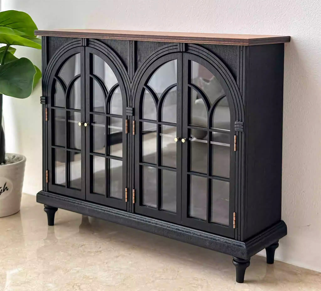 Craftuneed 1:6 Scale Miniature French Style Vintage Sideboard & Display Cabinet Dollhouse Storage Bookcase Doll Furniture Available in White