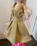 Craftuneed 1:6 miniature doll evening dress mini dollhouse V-Neck ball gown dress in Champagne Handmade