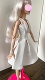 Craftuneed 1:6 miniature doll white evening dress mini dollhouse V-Neck party ball gown dress Handmade