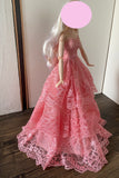 Craftuneed 1:6 miniature doll peach pink evening ball gown mini doll lace wedding dress Handmade