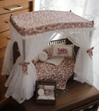 Craftuneed 1:6 miniature dollhouse Four Poster Bed Victorian Style Doll Wood Canopy Bed Furniture