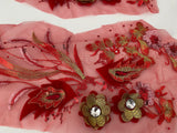 Craftuneed Bundle 2pcs Red & Gold beads floral lace applique Dance Costume sew on sequins lace motif patch