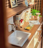 1:6 Scale Kitchen Sink Bar Counter Miniature Dollhouse Kitchen Wooden Countertop with Sink & Shelves Cabinet Furniture