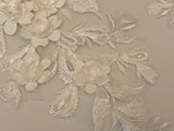 Craftuneed A Mirror Pair off white colour 3d floral lace applique sew on embroidered sequins lace motif patch