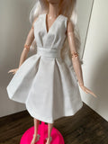 Craftuneed 1:6 miniature doll white evening dress mini dollhouse V-Neck party ball gown dress Handmade