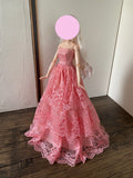Craftuneed 1:6 miniature doll peach pink evening ball gown mini doll lace wedding dress Handmade